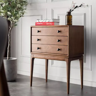 Hiroko - Living Room Ash Wood Three-story Drawer Cabinet
