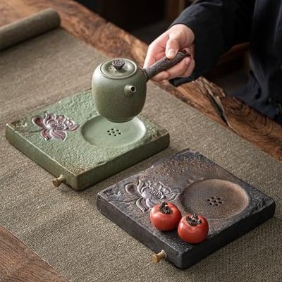 Japanese Lotus Side Grip Kung Fu Teapot Set - 6 pcs | One Pot And Three Cups with Tray