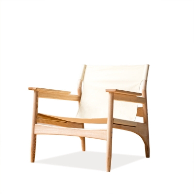 Kazue - Solid Ash Wood & Canvas Armchair ｜ Reading Chair