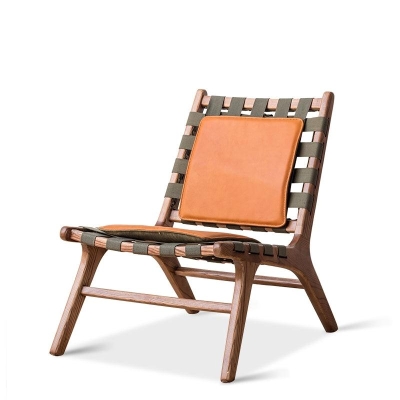 Juan - Solid Ash Wood & Leather Lounge Chair ｜ Reading Chair