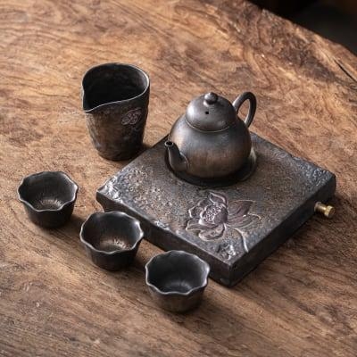 Japanese Lotus Pear Teapot Set - 6 pcs | One Pot And Three Cups with Tray