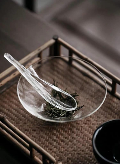 Japanese High Temperature Resistant Simple Glass Tea Bowl & Spoon Set ｜ Chawan Set