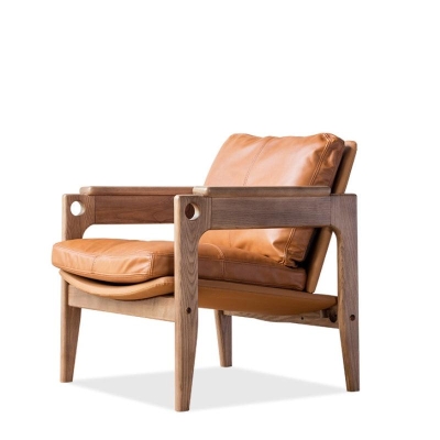 Azami - Solid Ash Wood & Genuine Leather Armchair ｜ Reading Chair