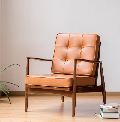 Danmer - Solid Ash Wood & Leather Armchair ｜ Reading Chair