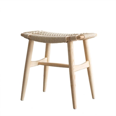 Tomomi - Solid Ash Wood & Kraft Paper Rope Makeup Stool | Dining Room Stool