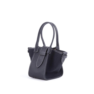 Mini Black & Black Two-handed Canvas and Full Grain Cow Leather Square Swing Bag | Wings Bag