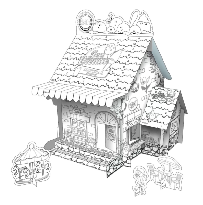 Educational Paper Toy | Mini DIY Creative Coloring Cardboard House - Ice Cream Shop