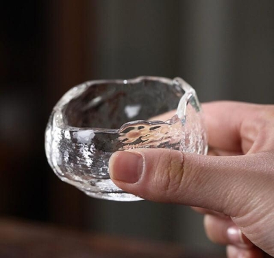ADO Japanese Thick Hammer Pattern Small Glass Teacup - 6 pcs