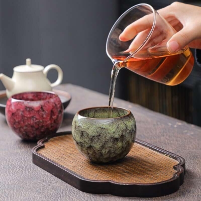 Colorful Cellar Glaze Chinese Tea Cup | Ceramic Dragon Egg Cup - 6 pcs