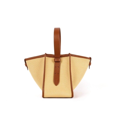 KOJII - Square Large Tote Bag in Leather & Canvas _ Brown & Khaki