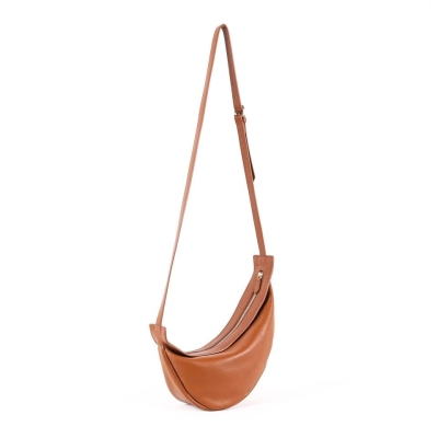 TROW Banana - Brown Leather Large Slouchy Banana Bag | Curved Crossbody Bag