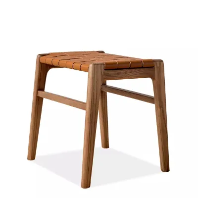 Juan - Solid Ash Wood & Leather Dining Stool | Makeup Stool