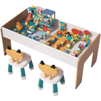 Wood Kids Multi-use Game and Reading Table (106cm-Desk + 2 Chairs)
