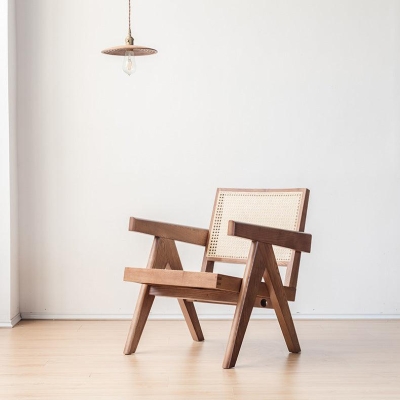 Akai Rika - Solid Wood & Rattan Lounge Chair With Armrests 70