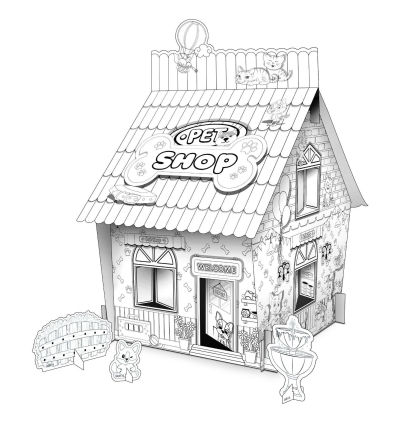 Educational Paper Toy | Mini DIY Creative Cardboard Coloring House - Pet Shop