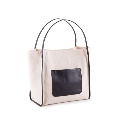 Canvas Large Capacity Handbag with Full Grain Cow Leather Hand Strap