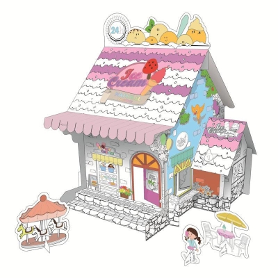 Educational Paper Toy | Mini DIY Creative Cardboard Coloring House - Pack of 5