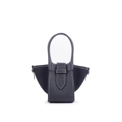 Mini Black & Black Two-handed Canvas and Full Grain Cow Leather Square Swing Bag | Wings Bag