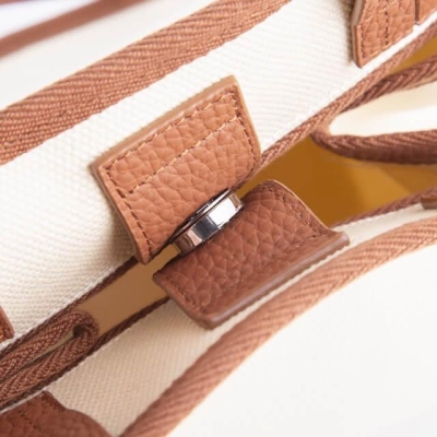 Brown & White Canvas Square Large Capacity Tote Bag | Handbag | Crossbody Bag