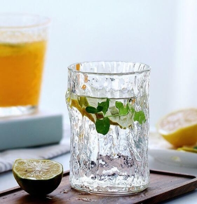 Japanese Tree Pattern Hammer Pattern Glass Water Cup - 4 pcs