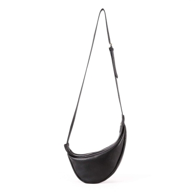 TROW Banana - Black Leather Large Slouchy Banana Bag | Curved Crossbody Bag