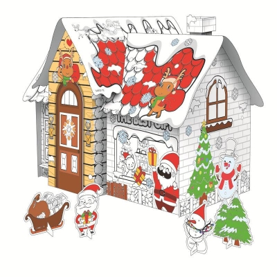 Educational Paper Toy | Mini DIY Creative Cardboard Coloring House - Christmas House