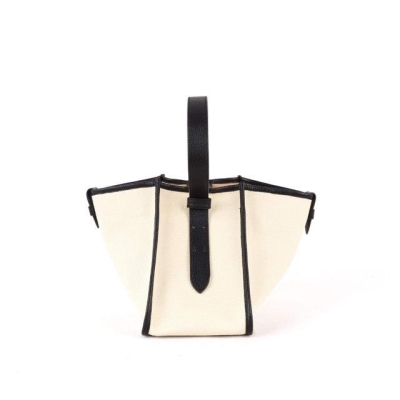KOJII - Square Large Tote Bag in Leather & Canvas _ Black & White
