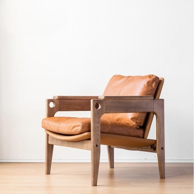 Azami - Solid Ash Wood & Genuine Leather Armchair ｜ Reading Chair
