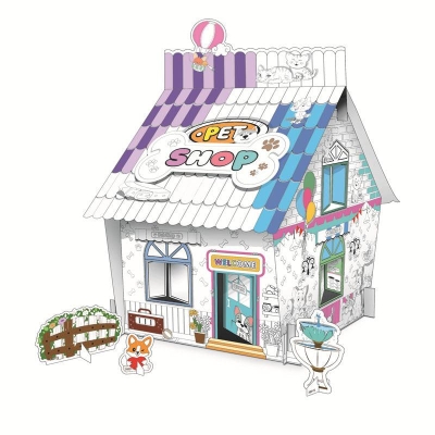 Educational Paper Toy | Mini DIY Creative Cardboard Coloring House - Pet Shop