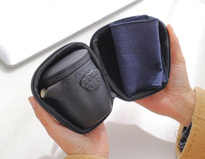 Portable Black Pottery Kung Fu Tea Set - One Pot Two Cups With Coaster