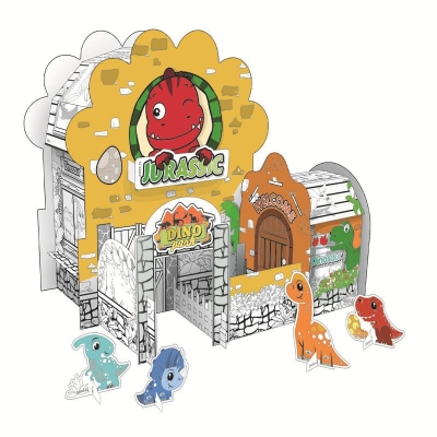 Educational Paper Toy | Mini DIY Creative Cardboard Coloring House - Dinosaur World