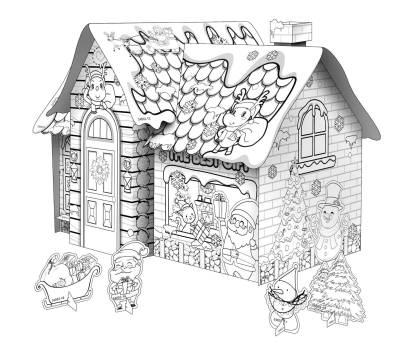 Educational Paper Toy | Mini DIY Creative Cardboard Coloring House - Christmas House