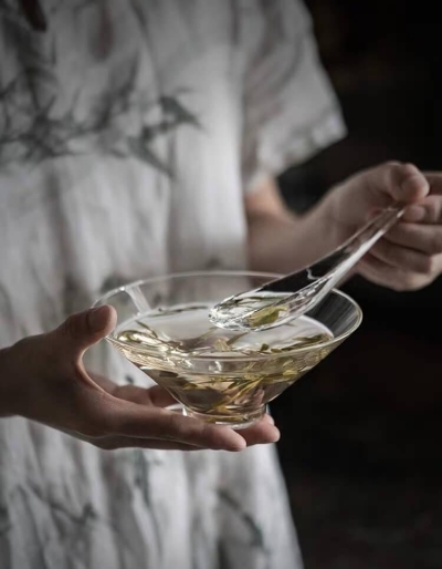Japanese High Temperature Resistant Simple Glass Tea Bowl & Spoon Set ｜ Chawan Set