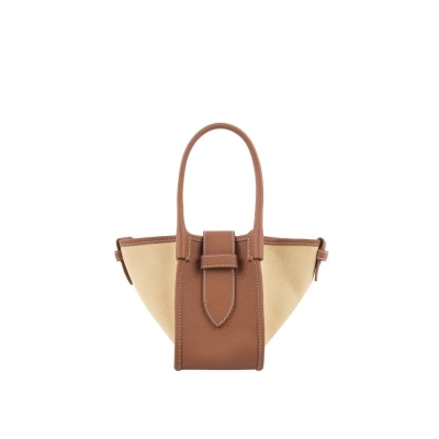 Mini Brown Two-handed Canvas and Full Grain Cow Leather Square Swing Bag | Wings Bag