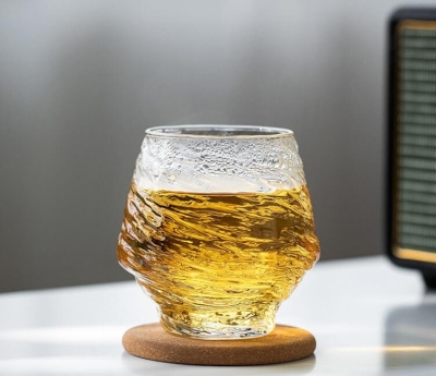 Japanese Cyclone Hammer Pattern Glass Water Cup - 4 pcs